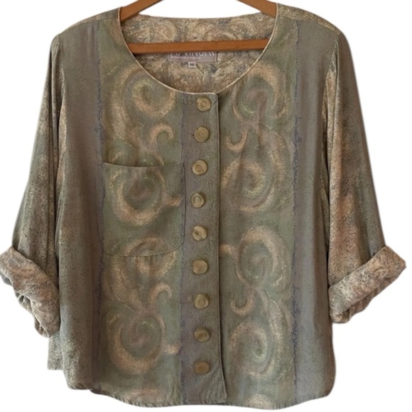 Platinum By Dorothy Schoelen vintage 80’s earth tones button up top blouse Sz L - Picture 11 of 11